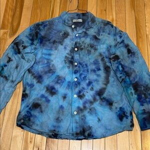 Blue Tie-Dye Button-Up Shirt